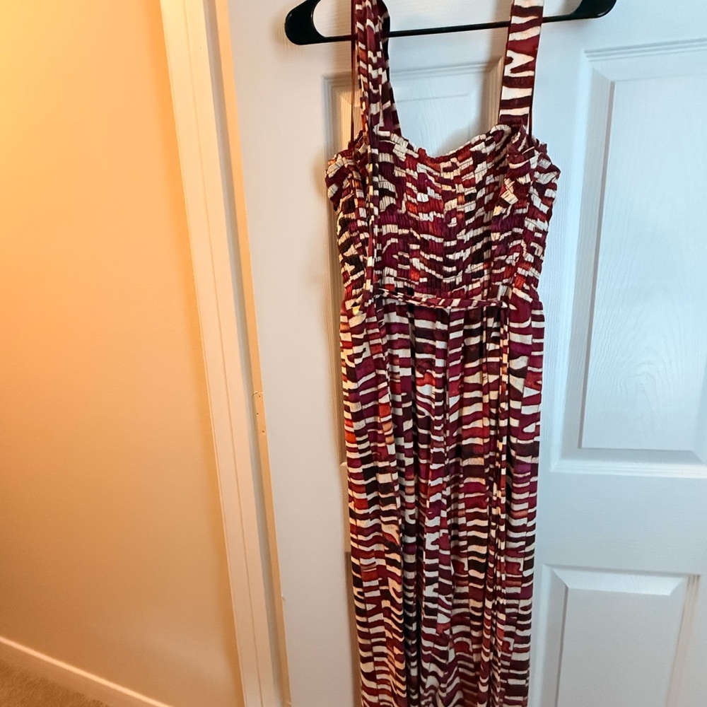 INC International Concepts Burgundy and Cream Ankle Cropped Jumpsuit EUC